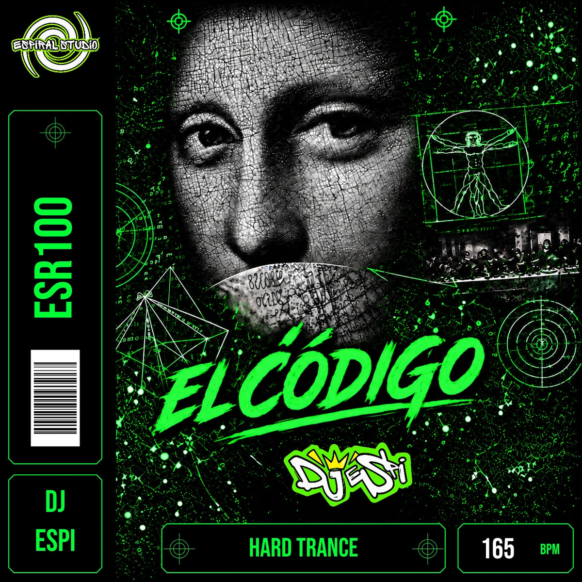 DJ ESPI - EL CODIGO · ESR100 · HARD TRANCE · 165 BPM · Portada en verde, blanco y negro