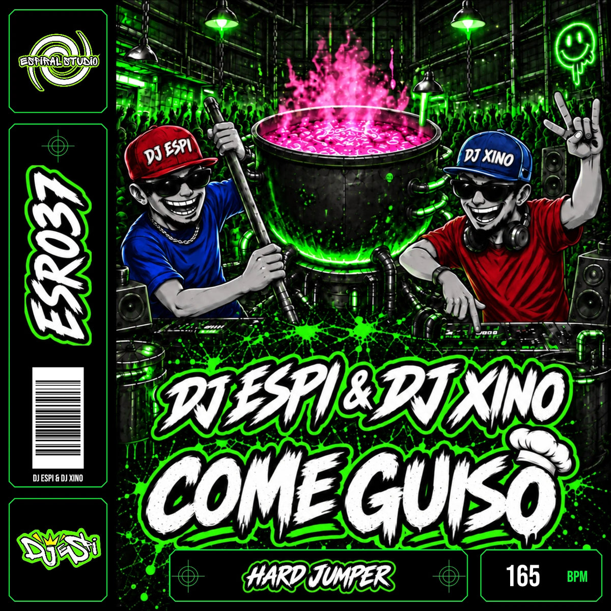 DJ ESPI & DJ XINO - COME GUISO · ESR037 · HARD JUMPER · 165 BPM · Portada verde, blanca y negra con banda de vinilo