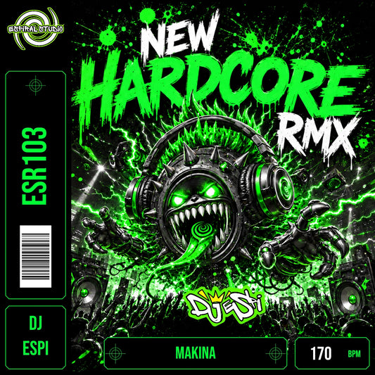 DJ ESPI - NEW HARDCORE RMX · ESR103 · MAKINA · 170 BPM · Portada en verde, blanco y negro