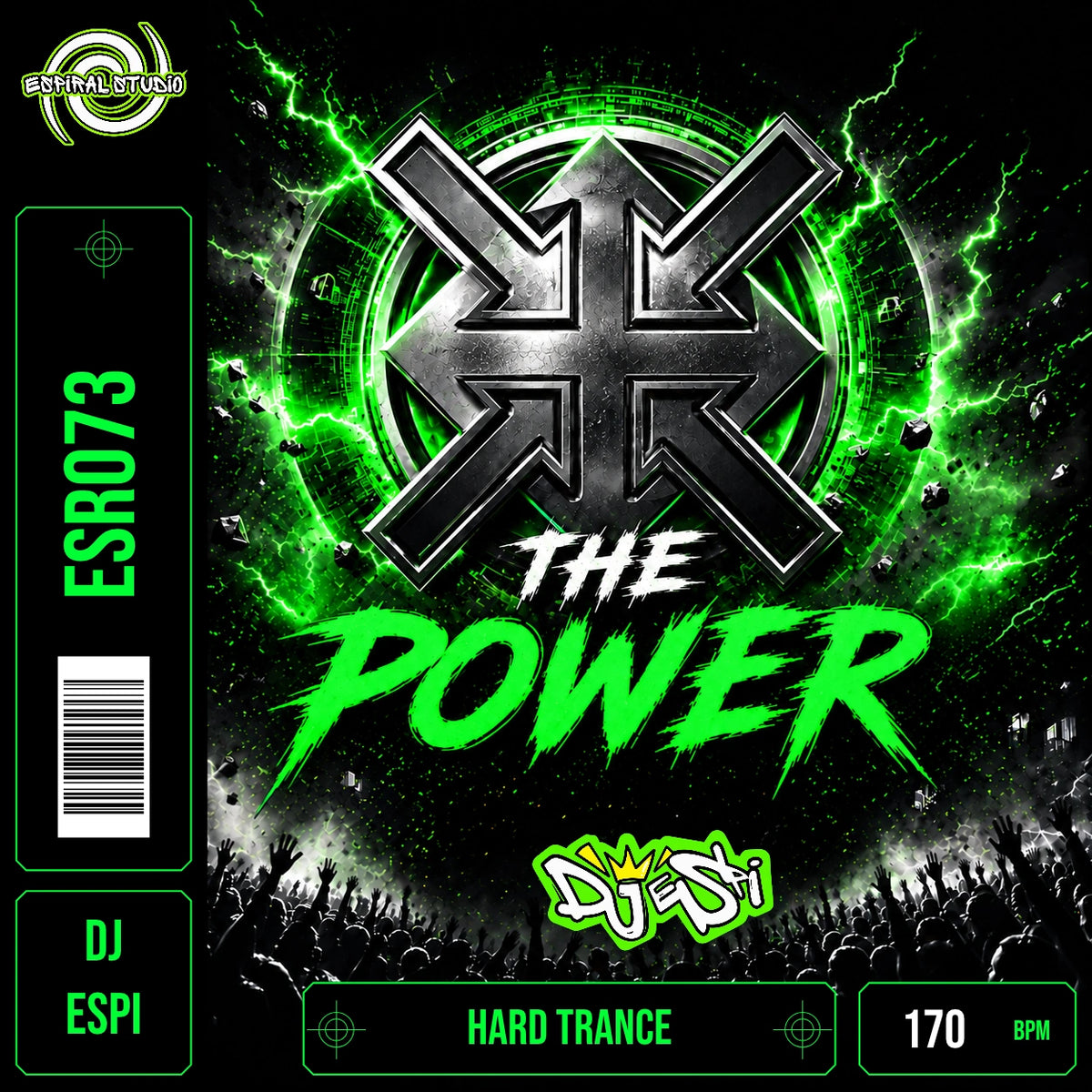 DJ ESPI - THE POWER · ESR073 · HARD TRANCE · 170 BPM · Portada en verde, blanco y negro