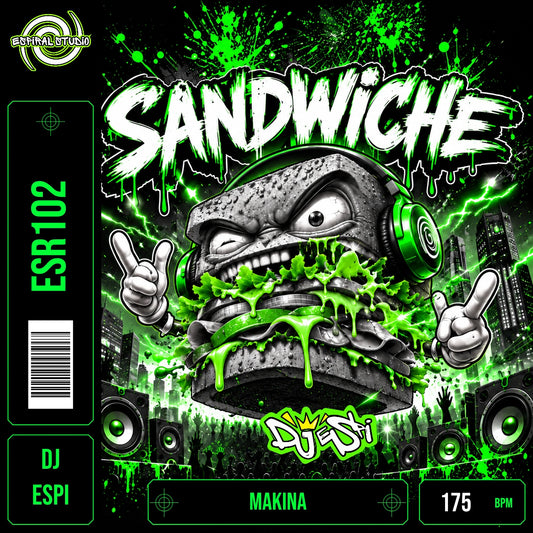 DJ ESPI - SANDWICHE · ESR102 · MAKINA · 175 BPM · Portada en verde, blanco y negro