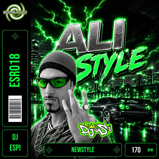 DJ ESPI - ALI STYLE · ESR018 · NEWSTYLE · 170 BPM · Portada en verde, blanco y negro