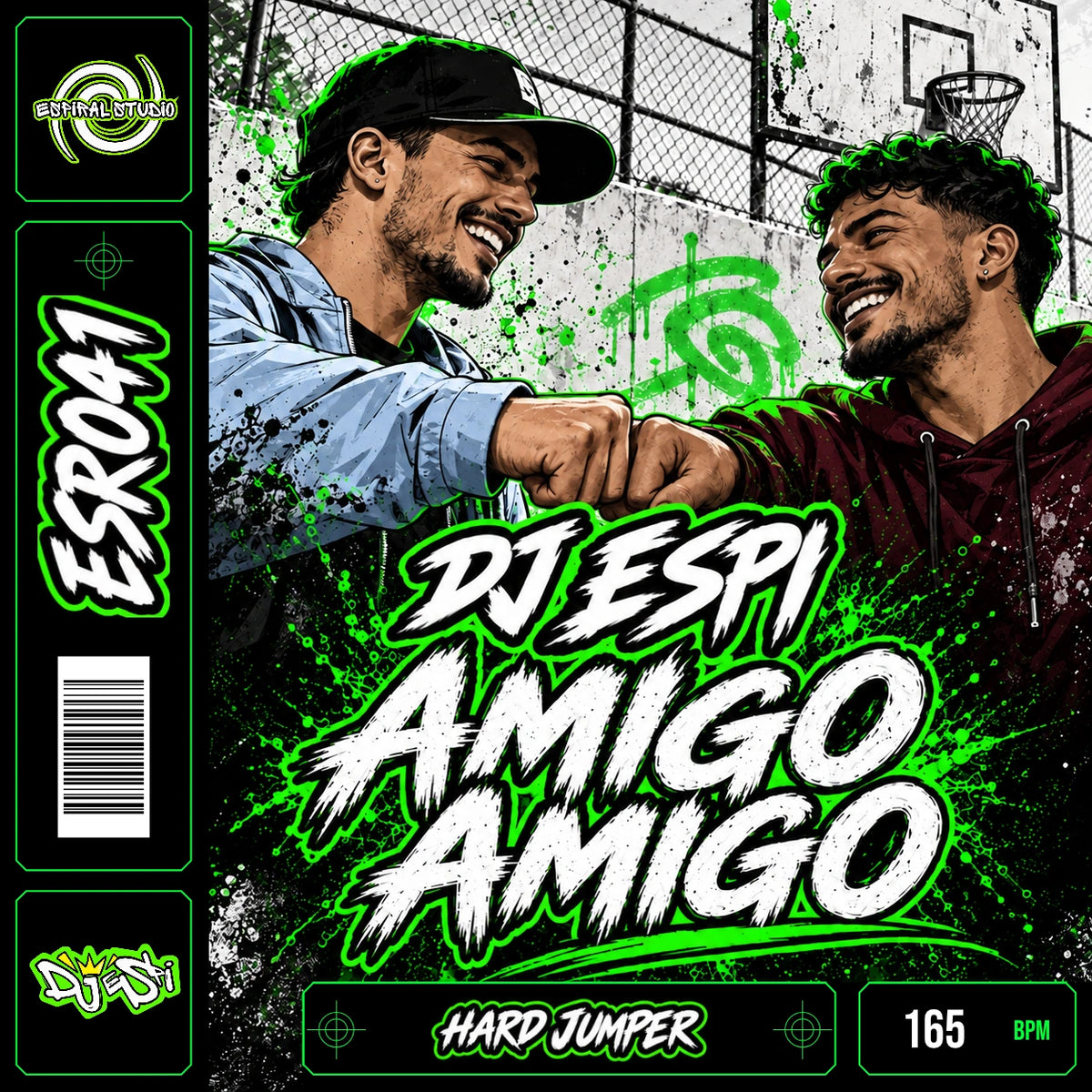 DJ ESPI - AMIGO AMIGO · ESR041 · HARD JUMPER · 165 BPM · Portada con acentos de color y banda de vinilo
