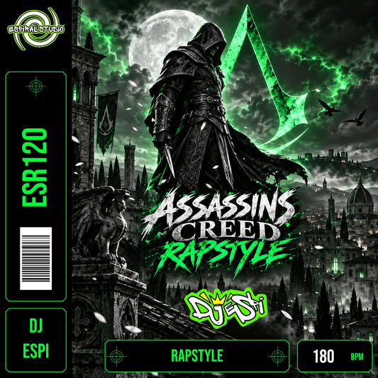 DJ ESPI - ASSASSINS CREED RAPSTYLE · ESR120 · RAPSTYLE · 180 BPM · Portada en verde, blanco y negro