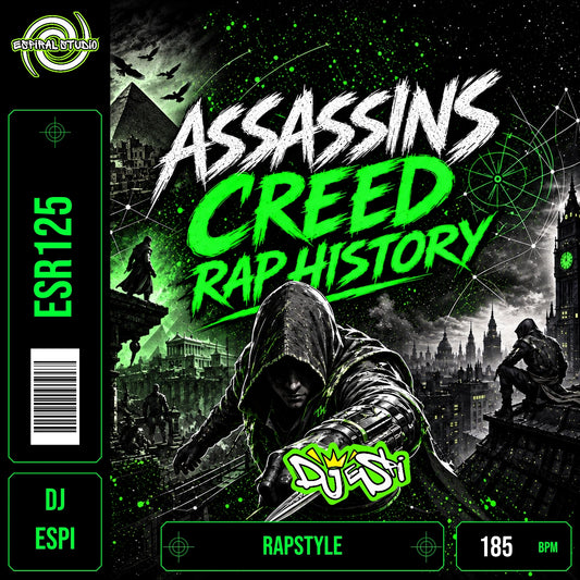 DJ ESPI - ASSASSIN´S CREED RAP HISTORY · ESR125 · RAPSTYLE · 185 BPM · Portada en verde, blanco y negro