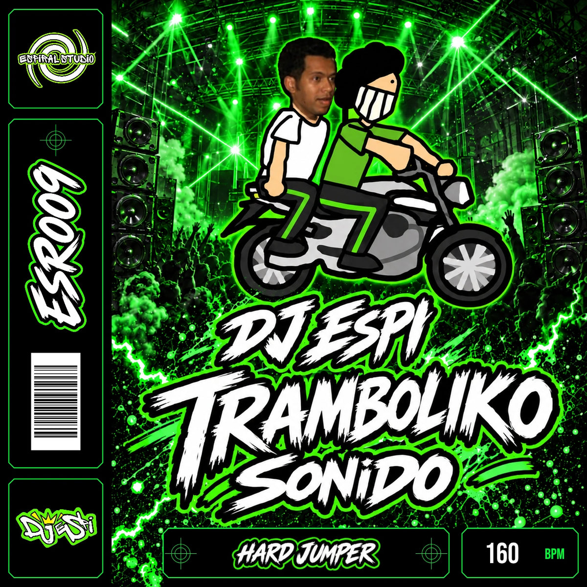 DJ ESPI - TRAMBOLIKO SONIDO · ESR009 · HARD JUMPER · 160 BPM · Portada verde, blanca y negra con banda de vinilo