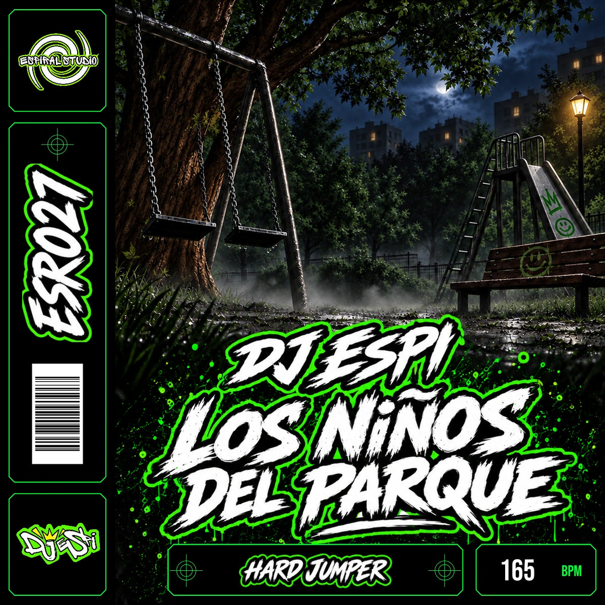 DJ ESPI - LOS NIÑOS DEL PARQUE · ESR027 · HARD JUMPER · 165 BPM · Portada con acentos de color y banda de vinilo