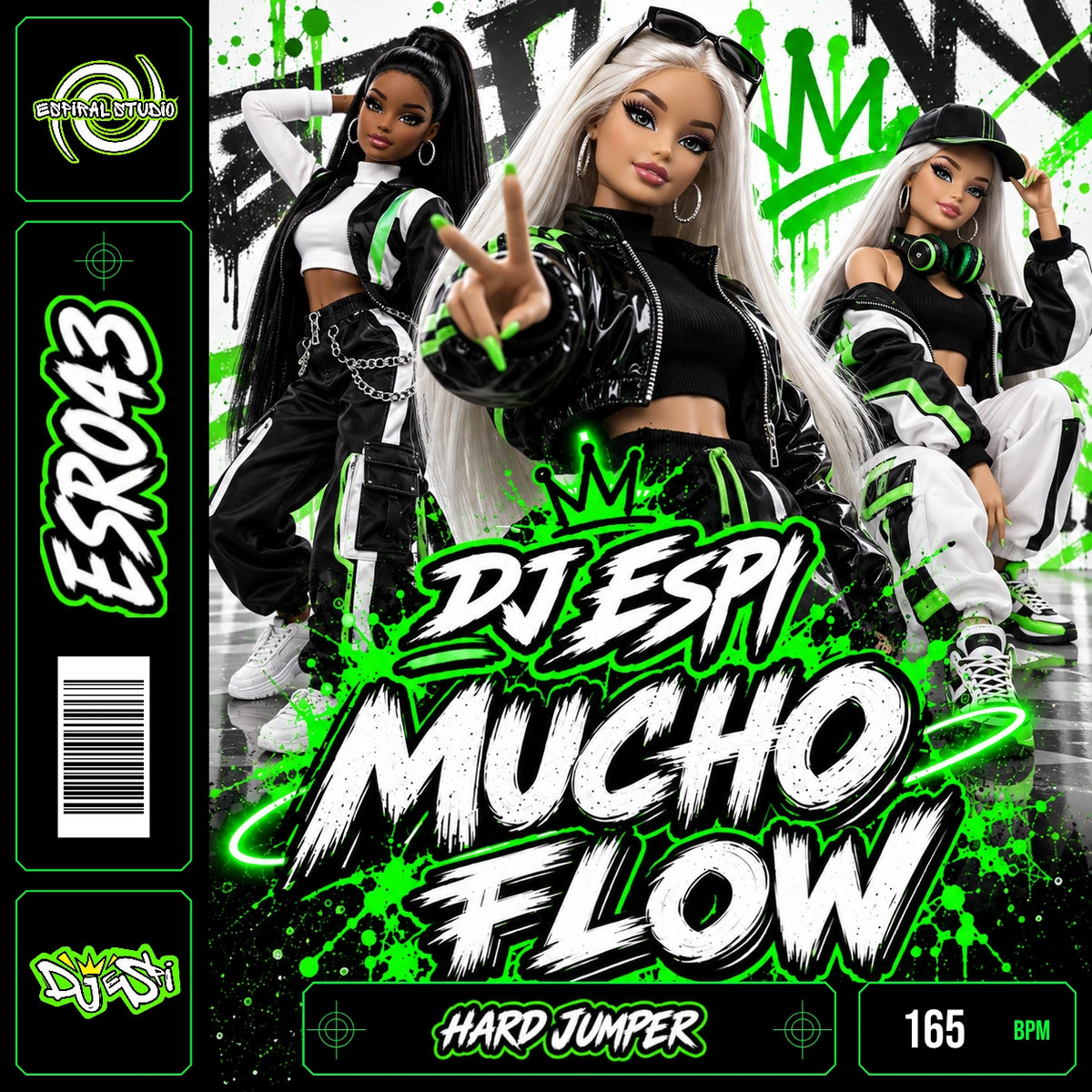 DJ ESPI - MUCHO FLOW · ESR043 · HARD JUMPER · 165 BPM · Portada verde, blanca y negra con banda de vinilo